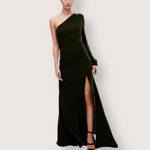 ASOS DESIGN TALL One Shoulder Velvet Inspired 70’s Dress | US 8